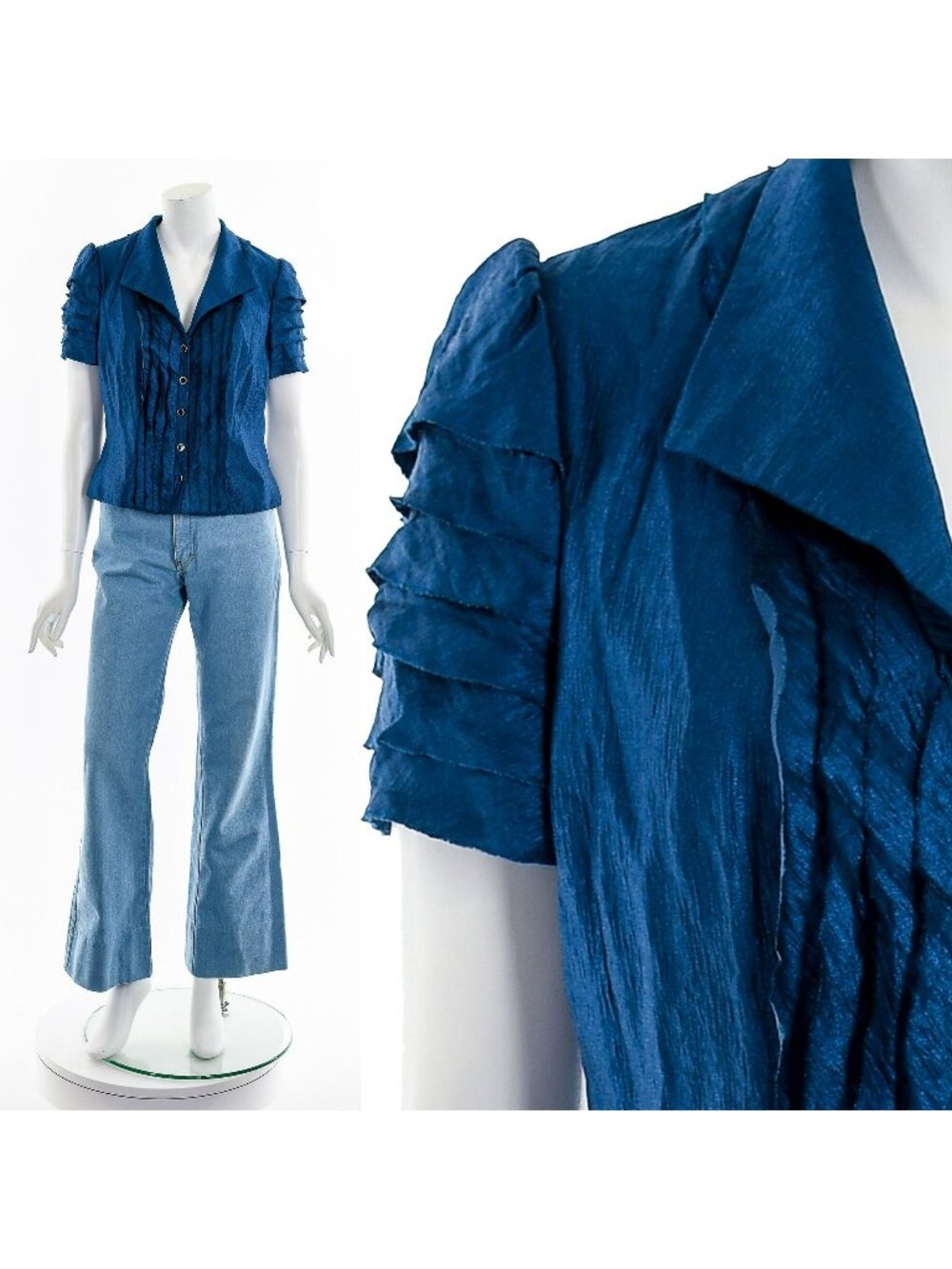 Blue Ruffle Button Up Jacket